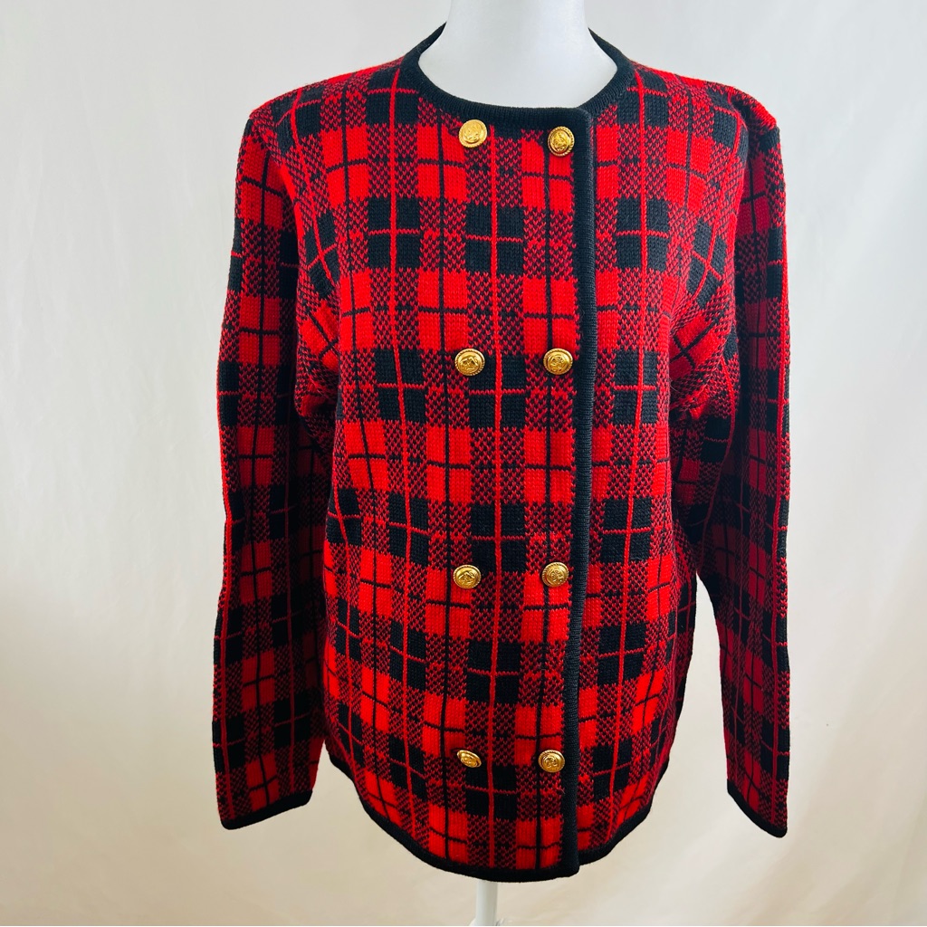 Vintage Brooks Brothers Ted Plaid 100% Wool Knit Cardigan/Blazer